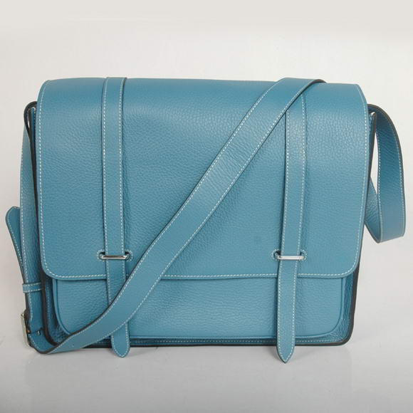 H92111 Hermes Steve 35CM Messenger Bag in pelle Clemence Blu